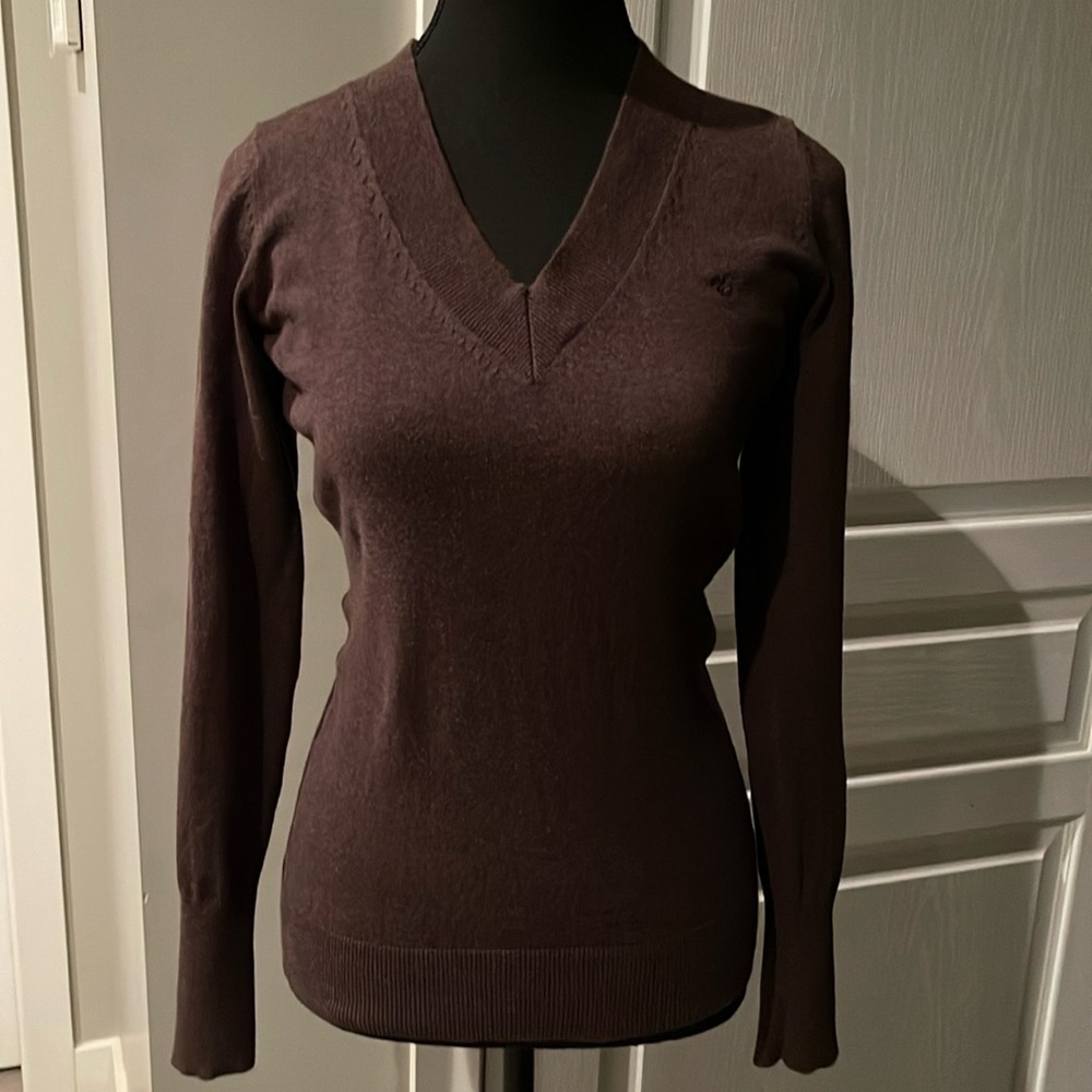 ESPRIT Classic V-neck Sweater Dark Brown. Size Small.